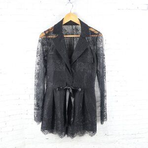 DONNEE PAR DIEU BLACK LACE OVERLAY LONG SHEER SLEEVE V NECK BLAZER ROMPER